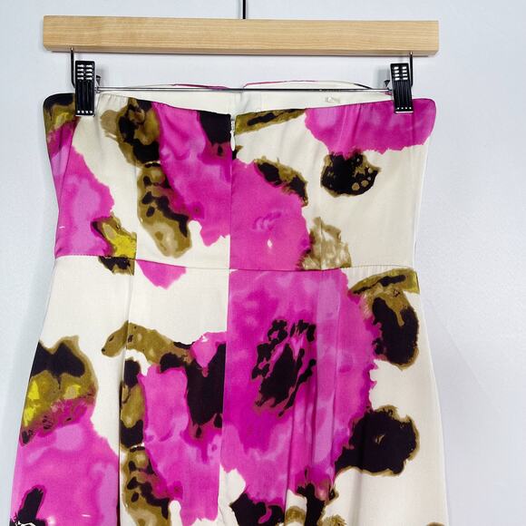 New Banana Republic 0 Pink Cream Floral Silk Stretch Strapless Cocktail Dress - Picture 5 of 10
